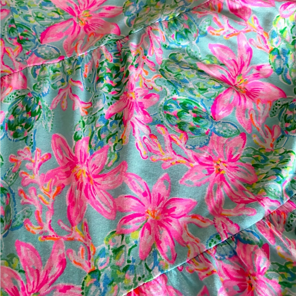 Lilly Pulitzer Pink & Blue Floral V-Neck Cap Sleeve dress - Picture 4 of 5
